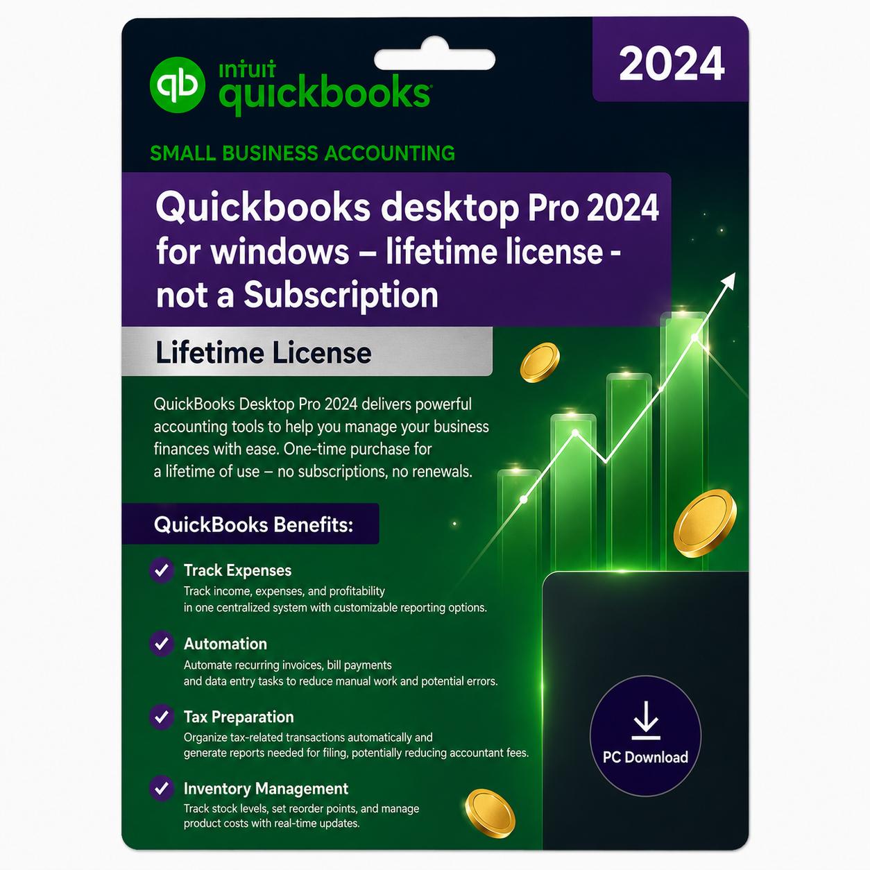 Quickbooks desktop Pro 2024 for windows – lifetime license - not a Subscription