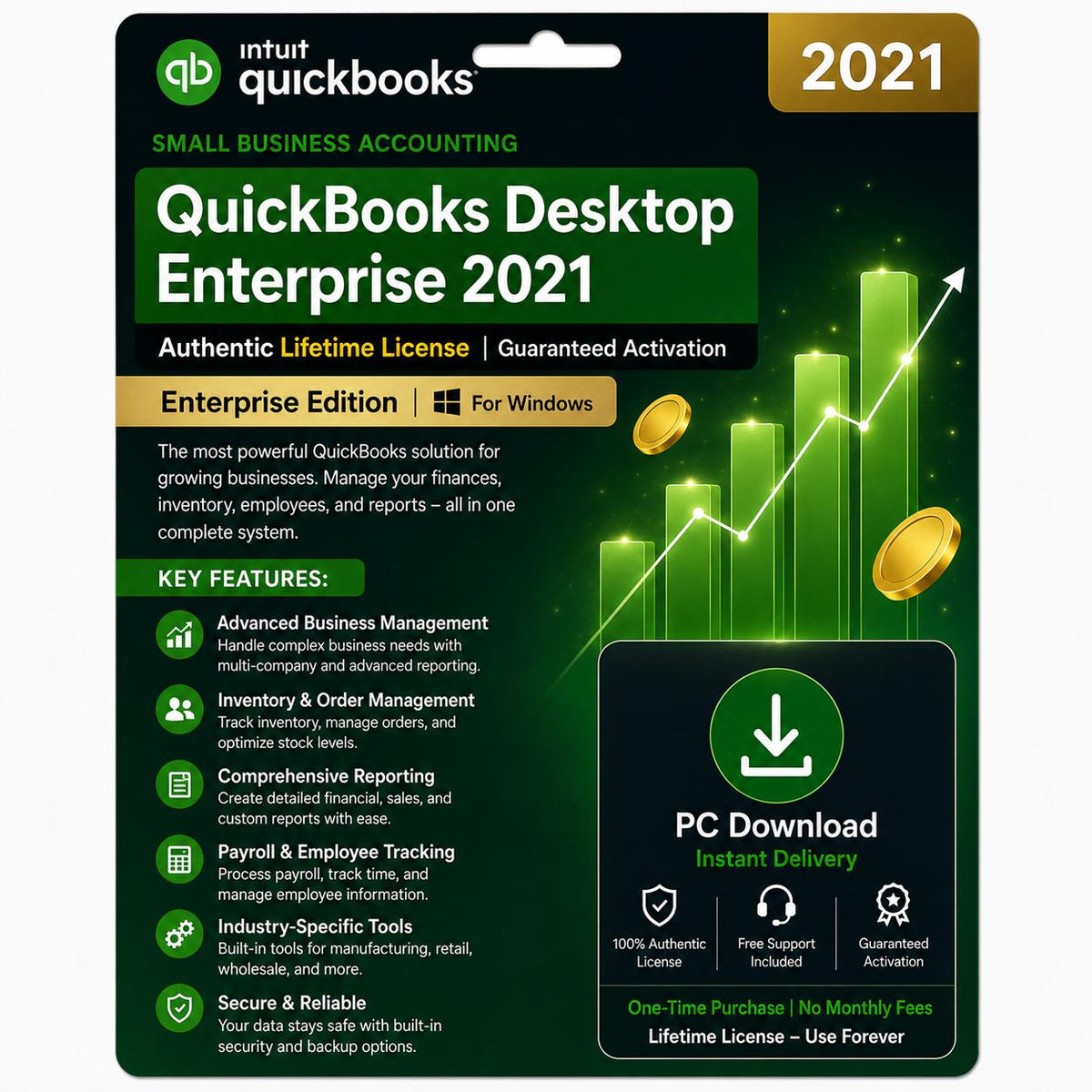 QuickBooks Desktop Enterprise 2021 – Authentic Lifetime License | Guaranteed Activation