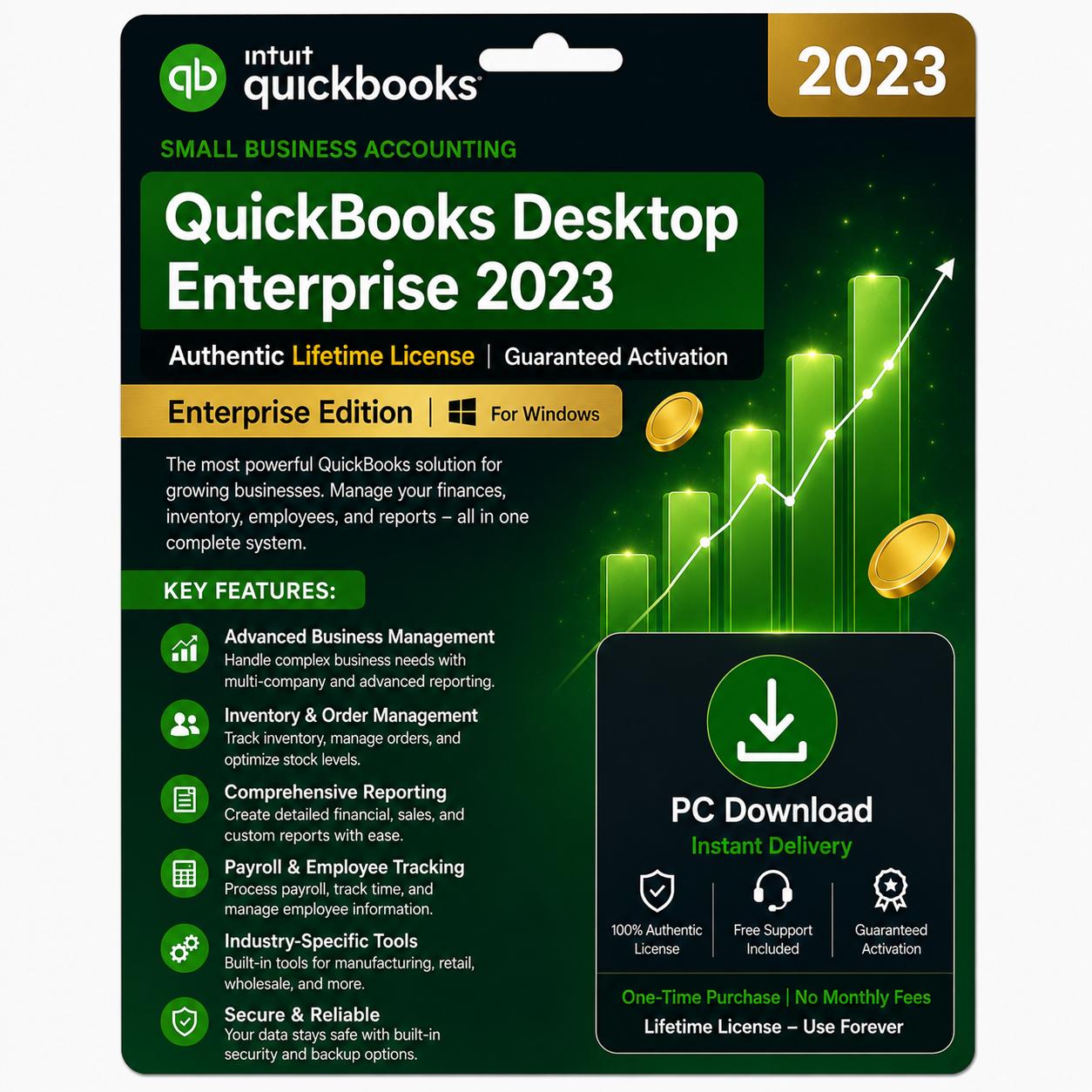 QuickBooks Desktop Enterprise 2023 – Authentic Lifetime License | Guaranteed Activation